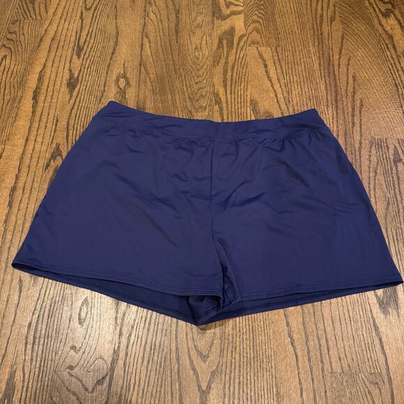 Lands End Women Navy Blue  Swim Suit Shorts Attached Brief Pockets Plus Size 18W - Picture 1 of 7